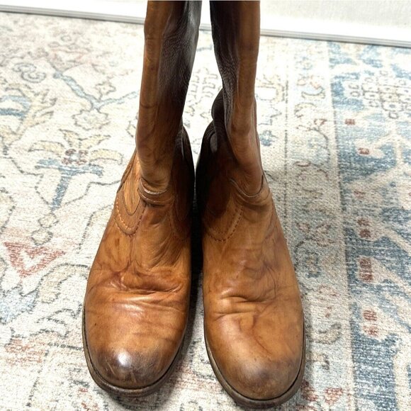 Frye Melissa Trapunto Pull On Riding Boots US 6.5 B Marbled Leather Tan Brown - Picture 5 of 8